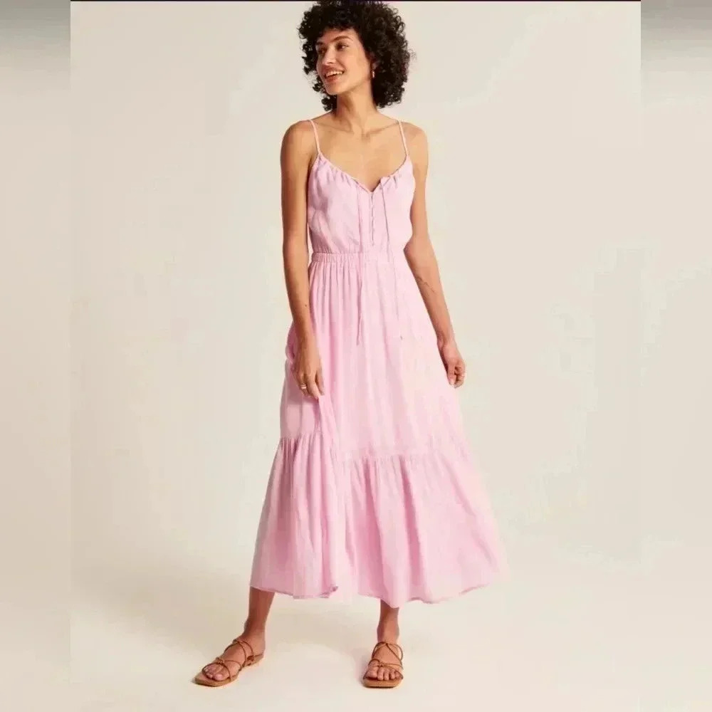 Abercombie & Fitch Pink Midi Speghetti Strap Button Dress Size Medium Women's